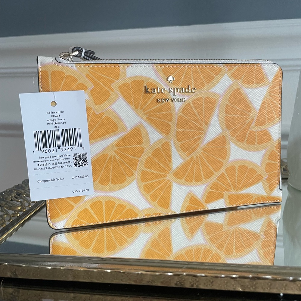 Kate Spade Staci L-Zip Wristlet- Orange Toss